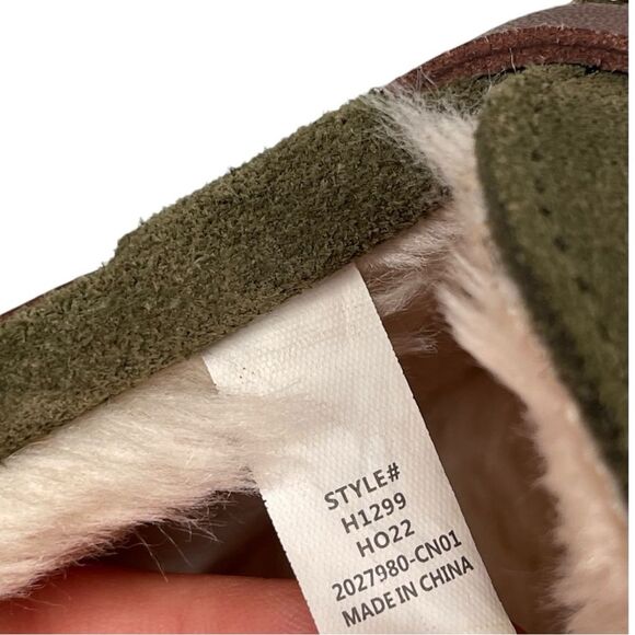 J. Crew Men’s Green Suede Leather Sherpa Lined House Slippers Size 11 - Picture 5 of 6